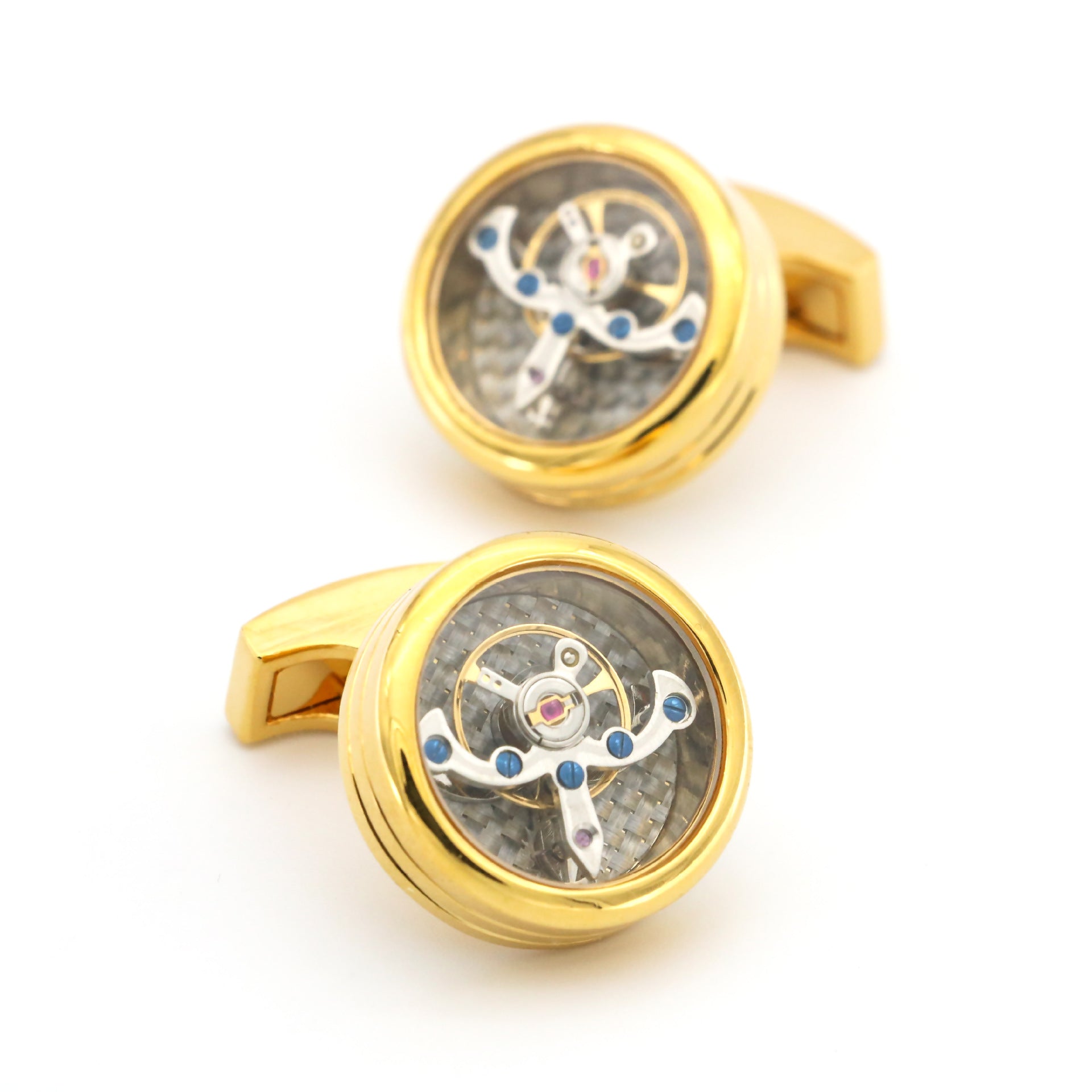 Gold Tourbillon Carbon Fiber Watch Cufflinks