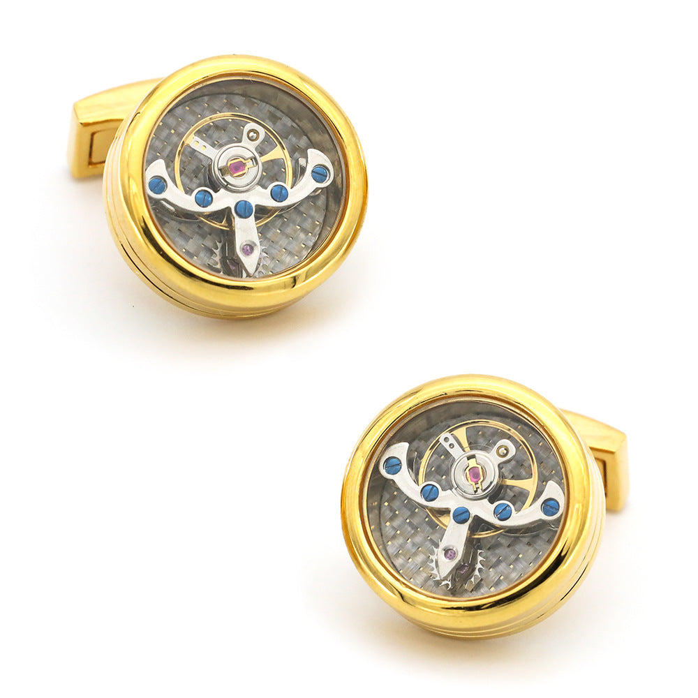 Gold Tourbillon Carbon Fiber Watch Cufflinks