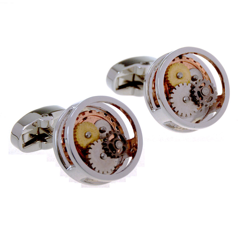 Silver Watch Movement Steampunk Cufflinks