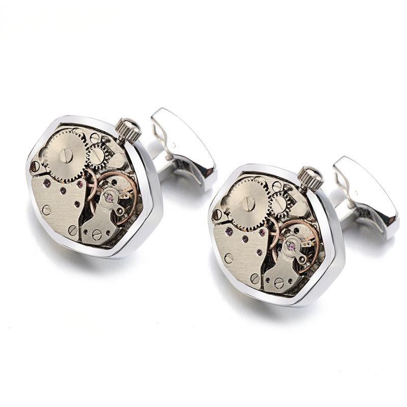 Working Silver Watch Movement Steampunk Cufflinks
