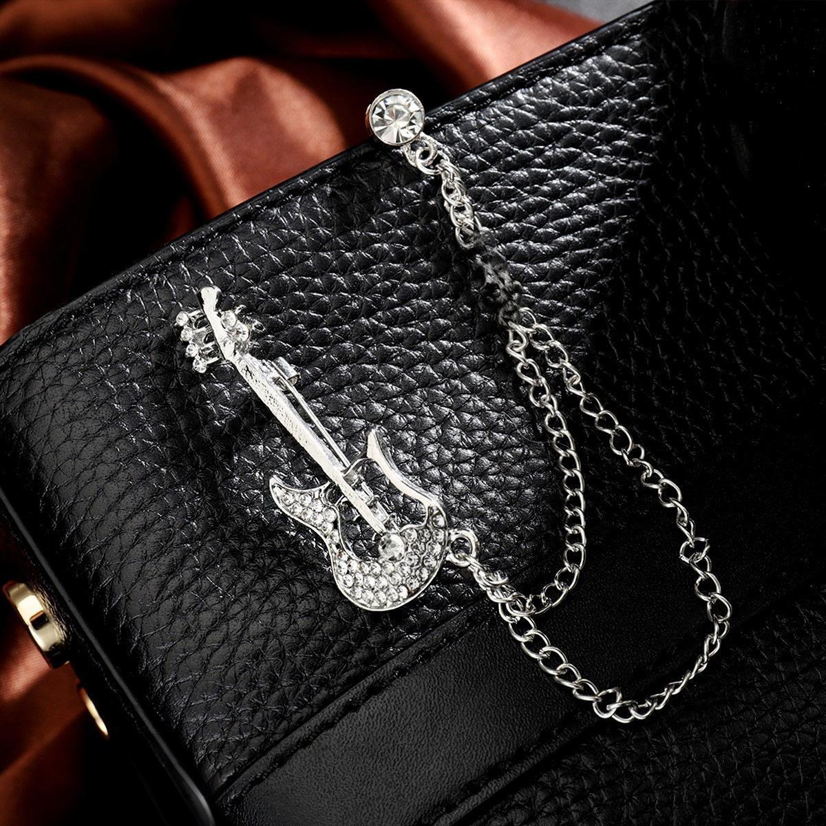 Silver Electric Guitar Brooch