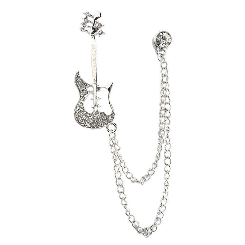 Silver Electric Guitar Brooch