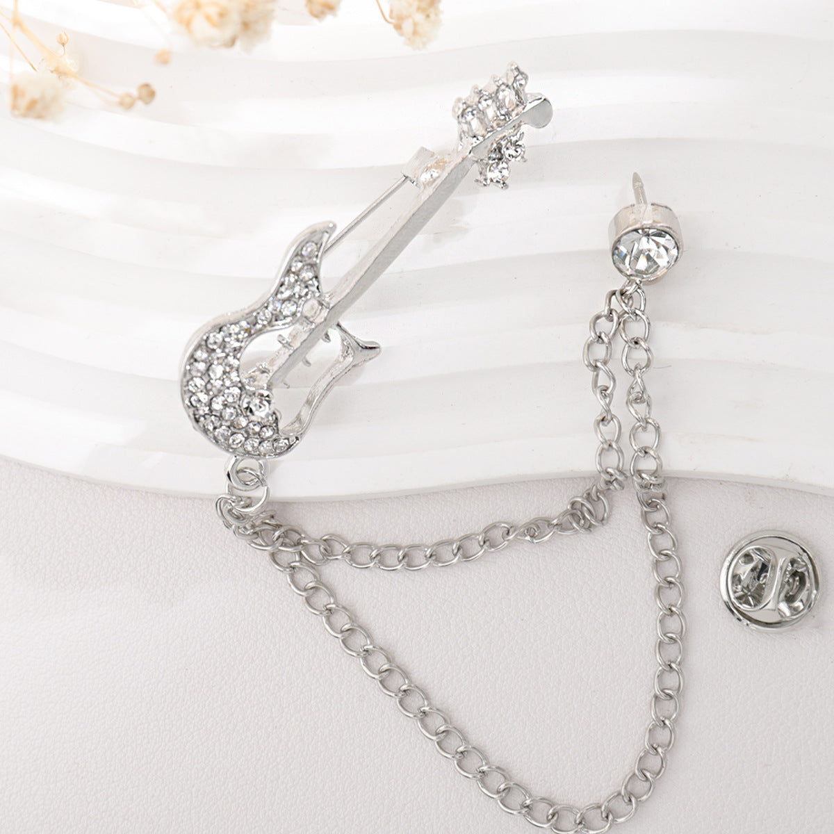 Silver Electric Guitar Brooch